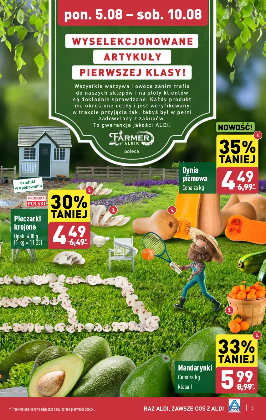 Gazetka promocyjna Aldi - Pełna oferta - ważna 05.08 do 10.08.2024 - strona 5 - produkty: Mandarynki, O nas, Owoce, Piec, Pieczarki krojone, Warzywa, Warzywa i owoce