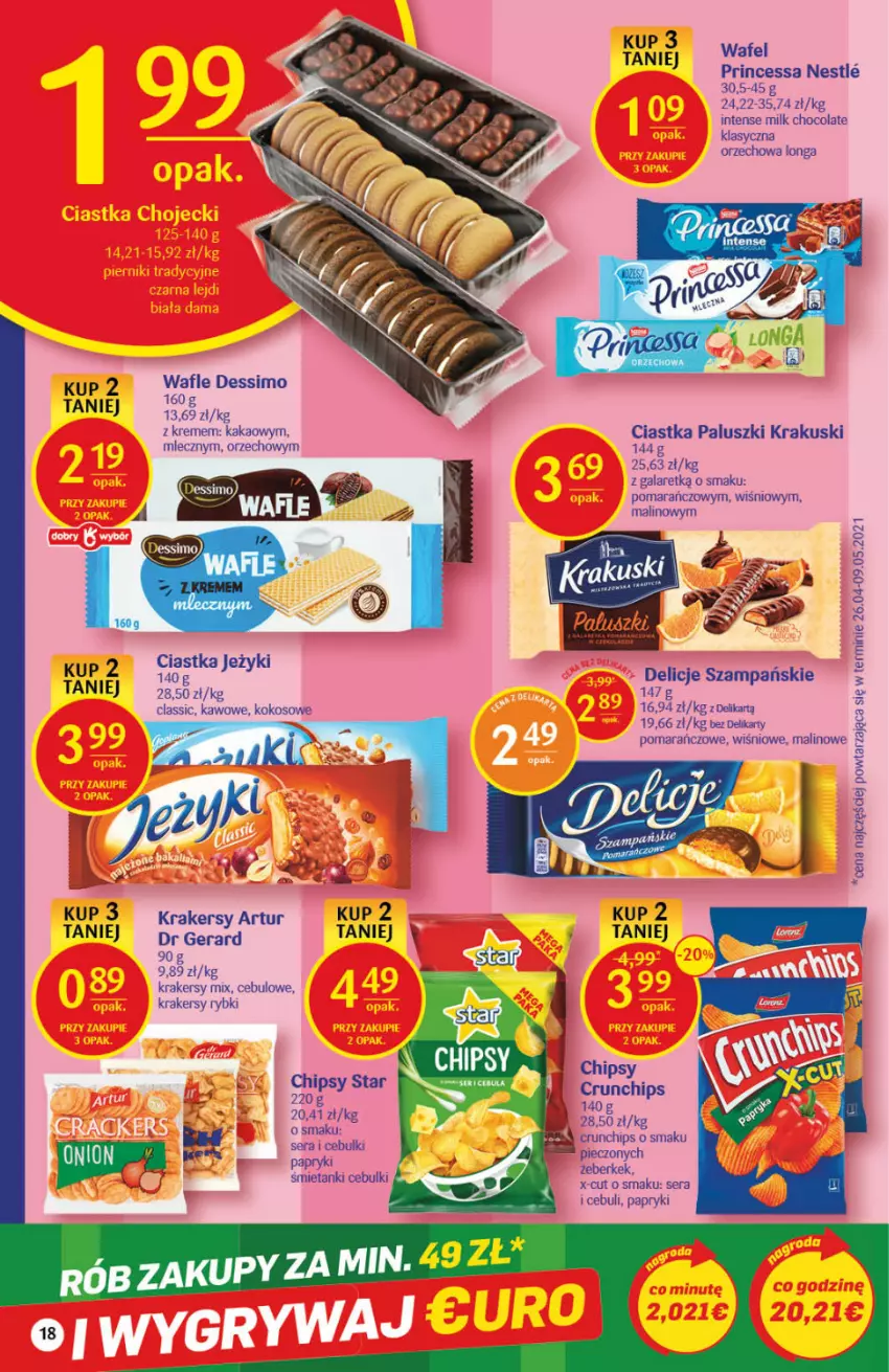 Gazetka promocyjna Delikatesy Centrum - Gazetka Delikatesy Centrum - ważna 01.07 do 07.07.2021 - strona 18 - produkty: Artur, Chipsy, Ciastka, Crunchips, Delicje, Gala, Jeżyki, Kakao, Kokos, Krakersy, Krakus, Krakuski, Piec, Princessa, Ser, Wafle