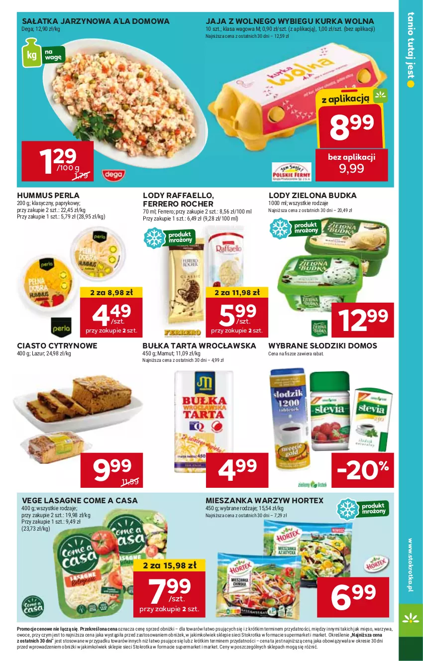 Gazetka promocyjna Stokrotka - Supermarket - ważna 27.06 do 03.07.2024 - strona 15 - produkty: Bułka, Bułka tarta, Fa, Ferrero, Ferrero Rocher, Hortex, HP, Hummus, Jaja, Jaja z wolnego wybiegu, Lasagne, Lody, Mieszanka warzyw, Mus, Raffaello, Sałat, Sałatka, Tarta, Zielona Budka