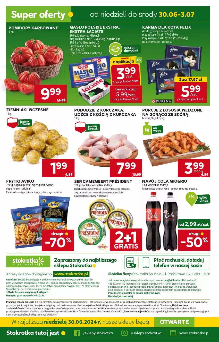 Gazetka promocyjna Stokrotka - Supermarket - ważna 27.06 do 03.07.2024 - strona 25 - produkty: Camembert, Dres, Felix, Frytki, Gra, HP, JBL, Kurczak, Masło, Napój, Podudzie z kurczaka, Pomidory, Por, Président, Ser, Sos, Telefon, Ziemniaki