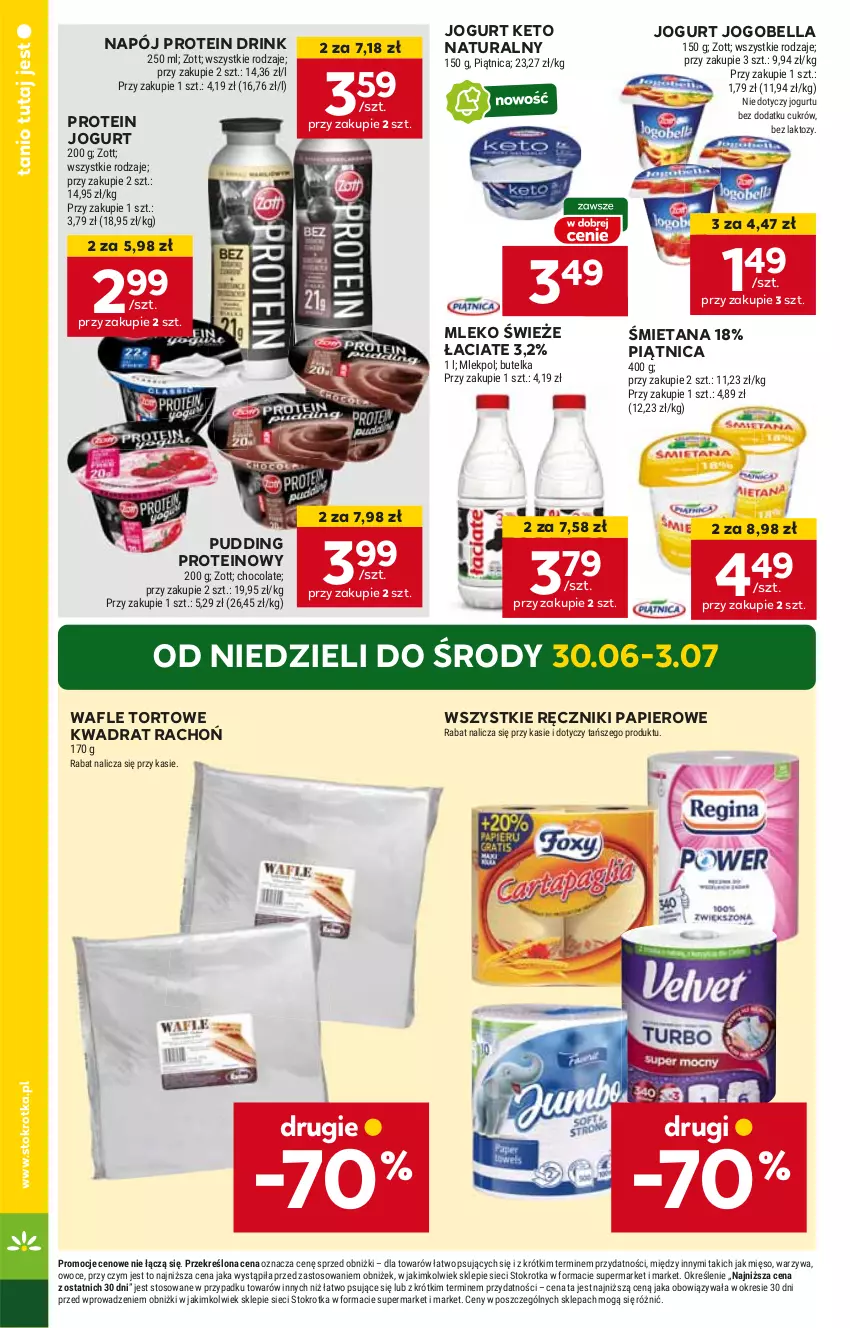 Gazetka promocyjna Stokrotka - Supermarket - ważna 27.06 do 03.07.2024 - strona 4 - produkty: Bell, Bella, HP, Jogobella, Jogurt, Mleko, Napój, Papier, Piątnica, Pudding, Ręcznik, Ręczniki papierowe, Wafle, Wafle tortowe