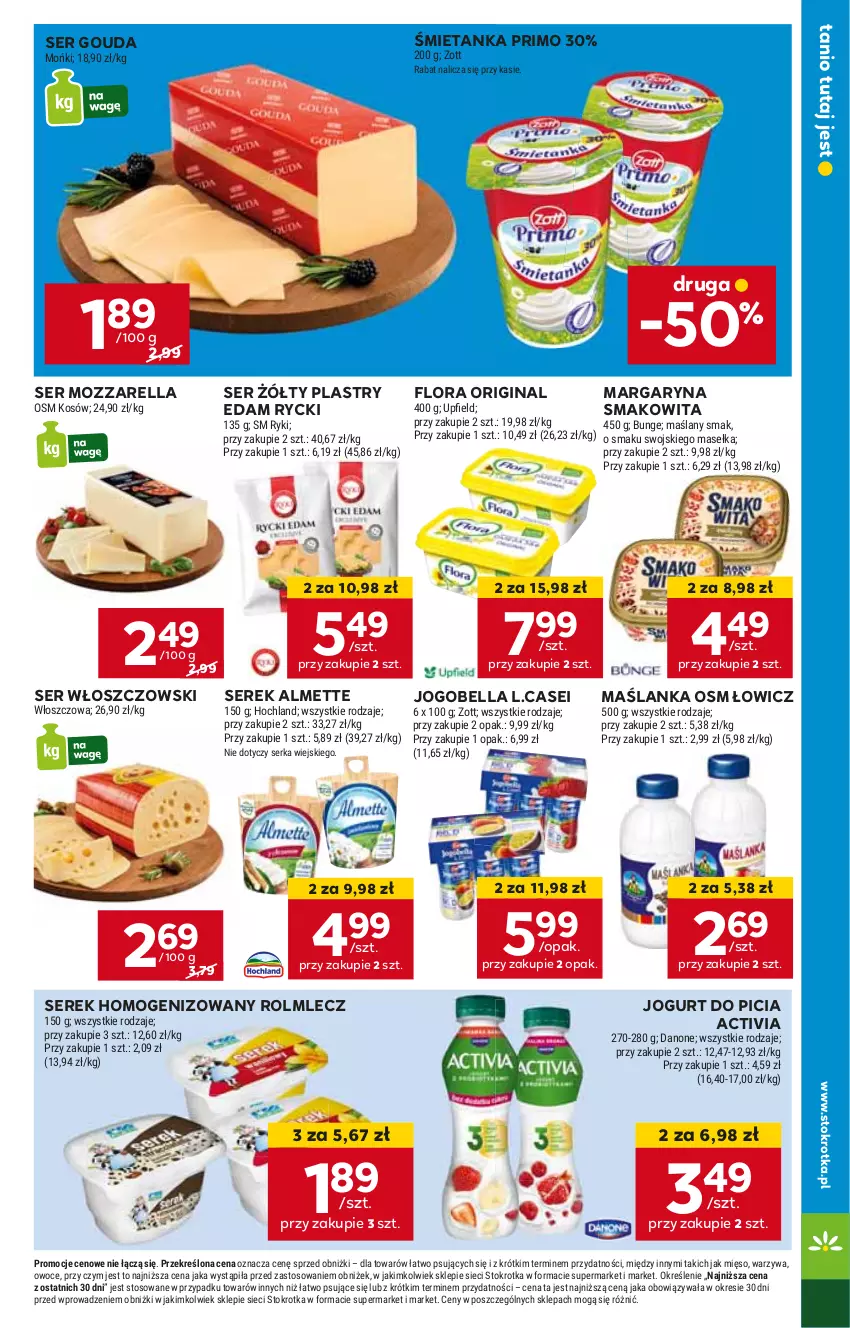 Gazetka promocyjna Stokrotka - Supermarket - ważna 27.06 do 03.07.2024 - strona 5 - produkty: Activia, Almette, Bell, Bella, Edam, Flora, Gin, Gouda, HP, Jogobella, Jogurt, Margaryna, Maślanka, Mozzarella, Rolmlecz, Ser, Serek, Serek homogenizowany, Smakowita, Włoszczowski