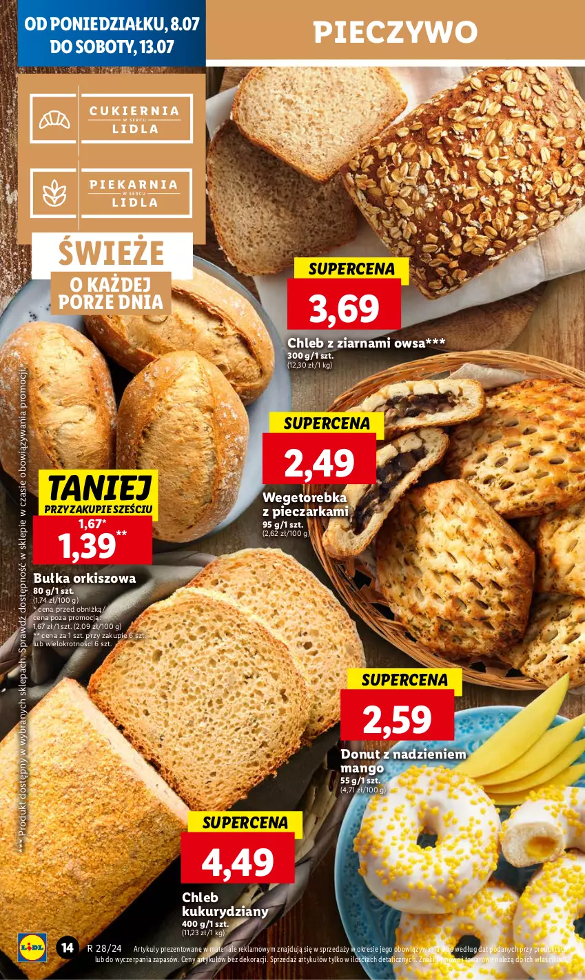 Gazetka promocyjna Lidl - GAZETKA - ważna 08.07 do 10.07.2024 - strona 18 - produkty: Bułka, Chleb, Donut, Mango, Piec, Pieczarka, Pieczywo, Por, Torebka