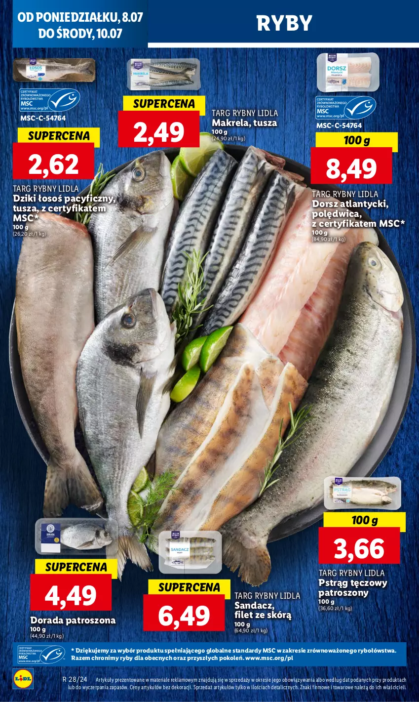 Gazetka promocyjna Lidl - GAZETKA - ważna 08.07 do 10.07.2024 - strona 22 - produkty: Dorsz, Polędwica, Pstrąg, Pstrąg tęczowy, Sandacz, Tusz