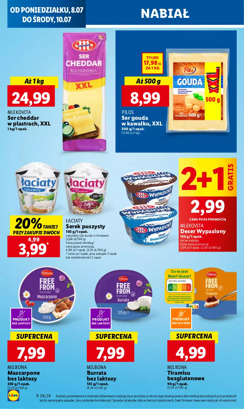 Gazetka promocyjna Lidl - GAZETKA - ważna 08.07 do 10.07.2024 - strona 24 - produkty: Burrata, Cheddar, Chrzan, Deser, Gouda, Gra, Kawa, Mascarpone, Mleko, Mlekovita, Pilos, Ser, Serek, Serek puszysty