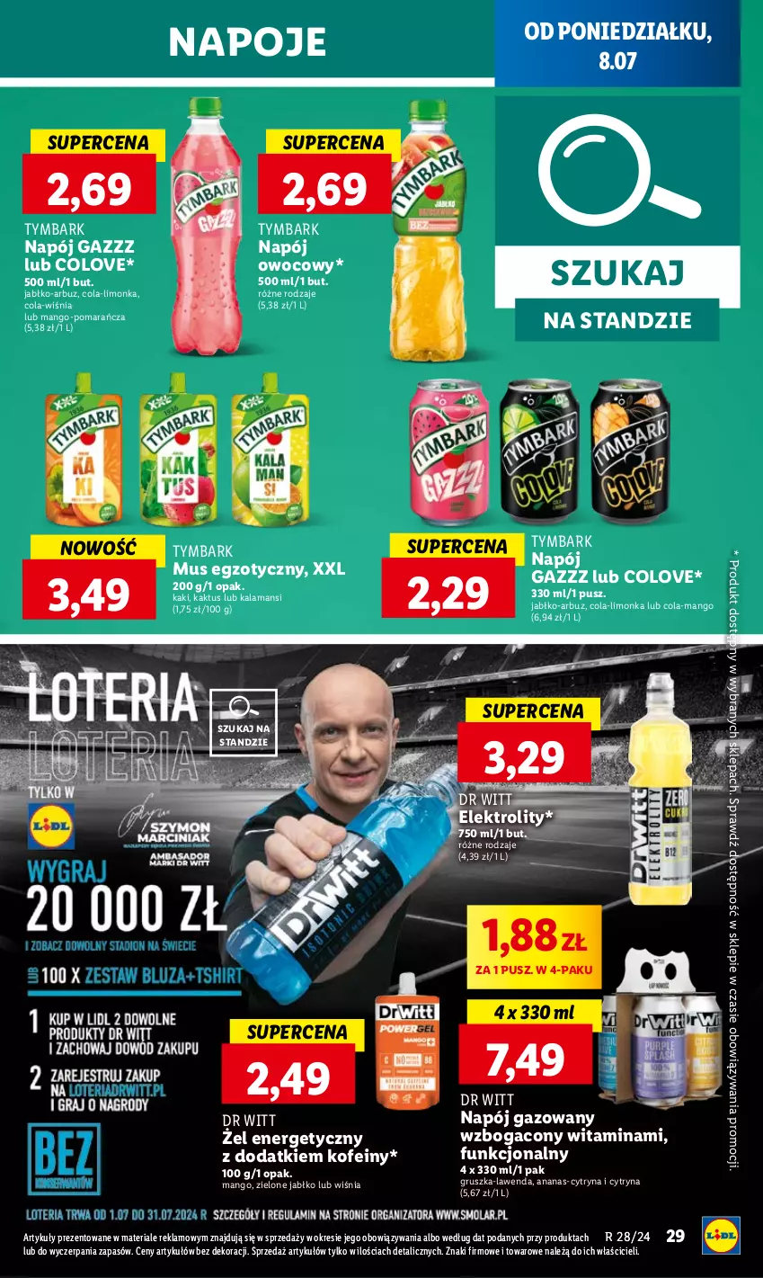 Gazetka promocyjna Lidl - GAZETKA - ważna 08.07 do 10.07.2024 - strona 35 - produkty: Ananas, Arbuz, Kaki, Kaktus, Limonka, Mango, Mus, Napój, Napój gazowany, Napoje, Tymbark