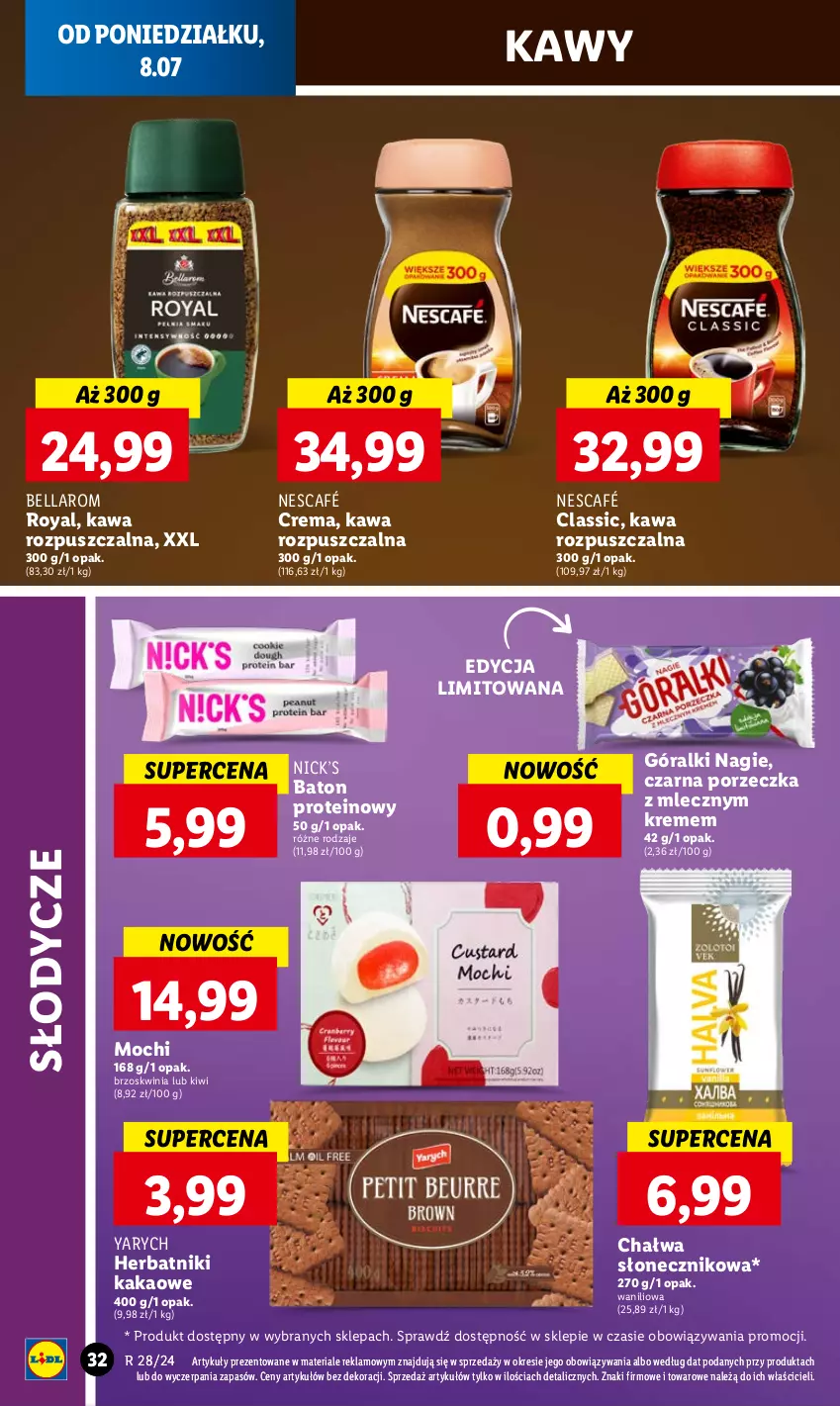 Gazetka promocyjna Lidl - GAZETKA - ważna 08.07 do 10.07.2024 - strona 40 - produkty: Baton, Bell, Bella, Chałwa, Góralki, Herbatniki, Kakao, Kawa, Kawa rozpuszczalna, Kiwi, Nescafé, Por