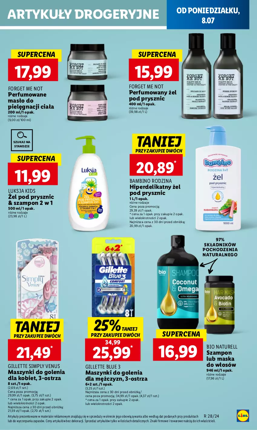 Gazetka promocyjna Lidl - GAZETKA - ważna 08.07 do 10.07.2024 - strona 45 - produkty: Gillette, Luksja, Maska, Maska do włosów, Masło, Naturell, Perfum, Szampon, Venus