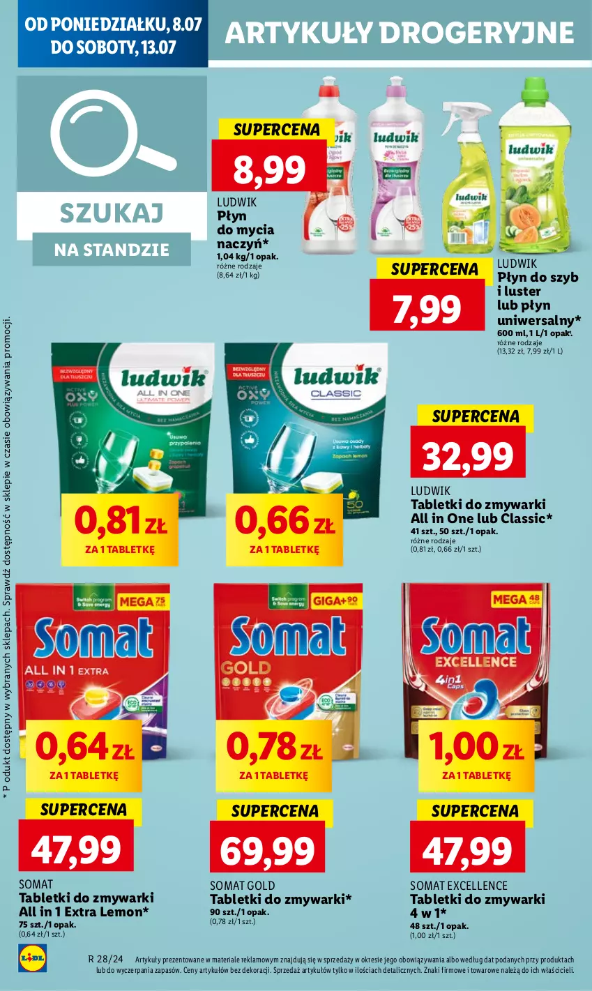 Gazetka promocyjna Lidl - GAZETKA - ważna 08.07 do 10.07.2024 - strona 48 - produkty: Do mycia naczyń, Ludwik, Płyn do mycia, Płyn do mycia naczyń, Płyn do szyb, Somat, Somat gold, Tablet, Tabletki do zmywarki, Zmywarki