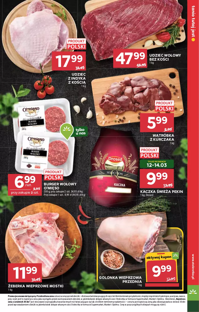 Gazetka promocyjna Stokrotka - Supermarket - ważna 12.03 do 18.03.2026 - strona 7 - produkty: Burger, Golonka wieprzowa, Kaczka, Kurczak, Mięso, Optima, Owoce, Udziec wołowy, Udziec z indyka, Warzywa