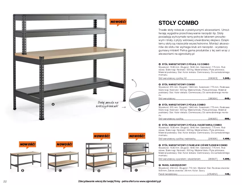 Gazetka promocyjna AJ Produkty - Magazyn - ważna 01.01 do 31.03.2021 - strona 22 - produkty: Lakier, Młot, Młotek, Olej, Płyta, Ser, Sok, Stół, Stół warsztatowy