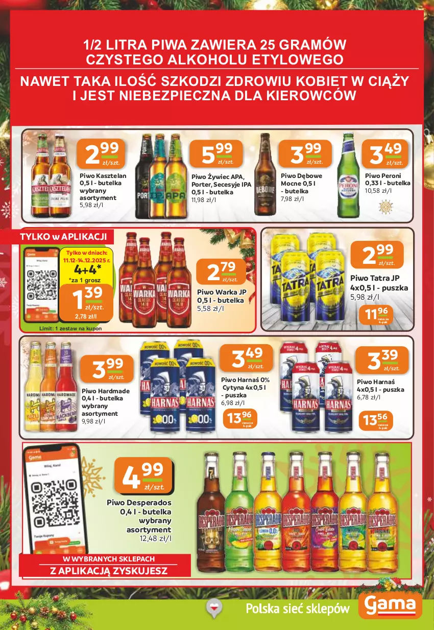 Gazetka promocyjna Gama - Gazetka Gama - ważna 11.12 do 23.12.2025 - strona 15 - produkty: Desperados, Gra, Harnaś, Kasztelan, Piec, Piwa, Piwo, Por, Tatra, Warka