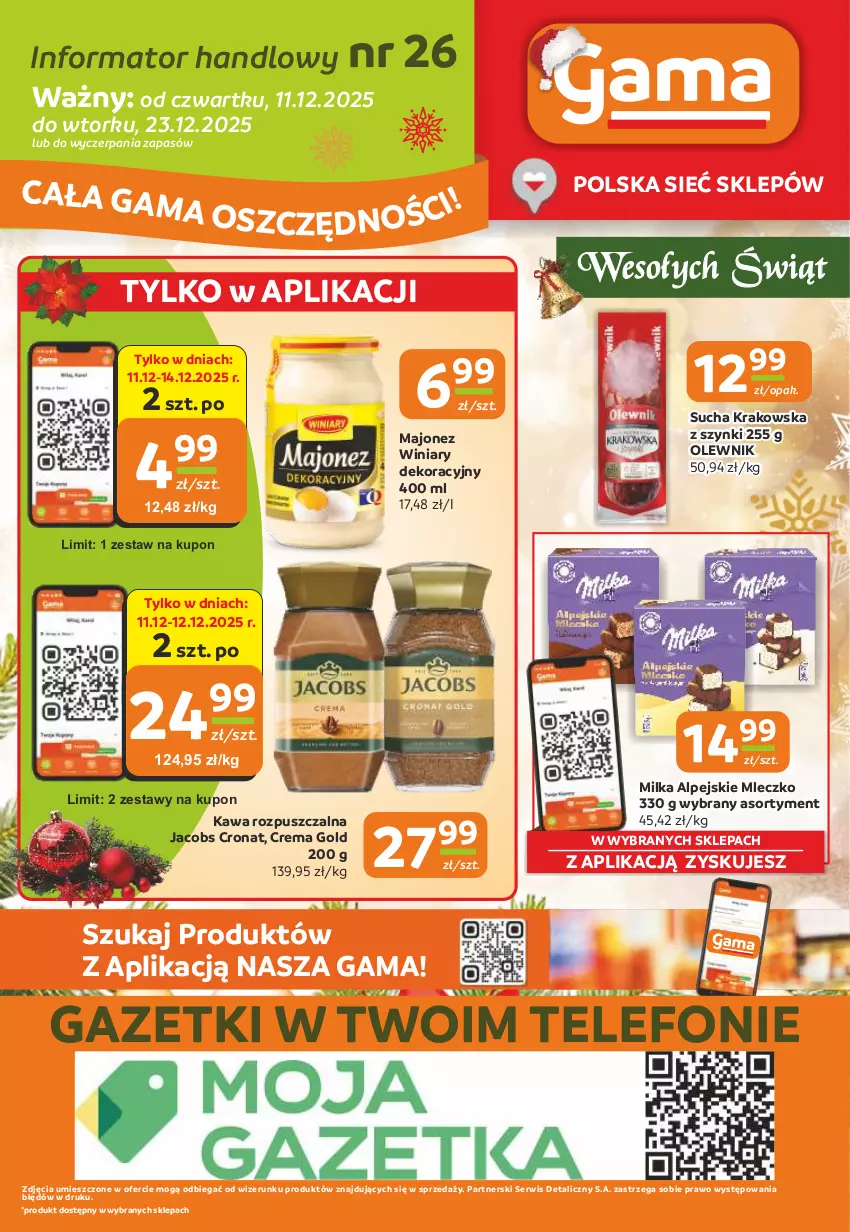 Gazetka promocyjna Gama - Gazetka Gama - ważna 11.12 do 23.12.2025 - strona 16 - produkty: Jacobs, Kawa, Kawa rozpuszczalna, Majonez, Milka, Mleczko, Olewnik, Ser, Telefon, Winiary