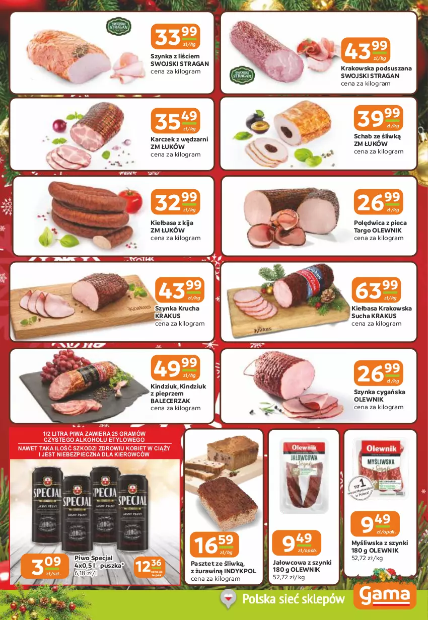 Gazetka promocyjna Gama - Gazetka Gama - ważna 11.12 do 23.12.2025 - strona 3 - produkty: Gra, Kiełbasa, Kiełbasa krakowska, Kindziuk, Krakus, Olewnik, Pasztet, Piec, Pieprz, Piwa, Piwo, Polędwica, Szynka, Szynka cygańska