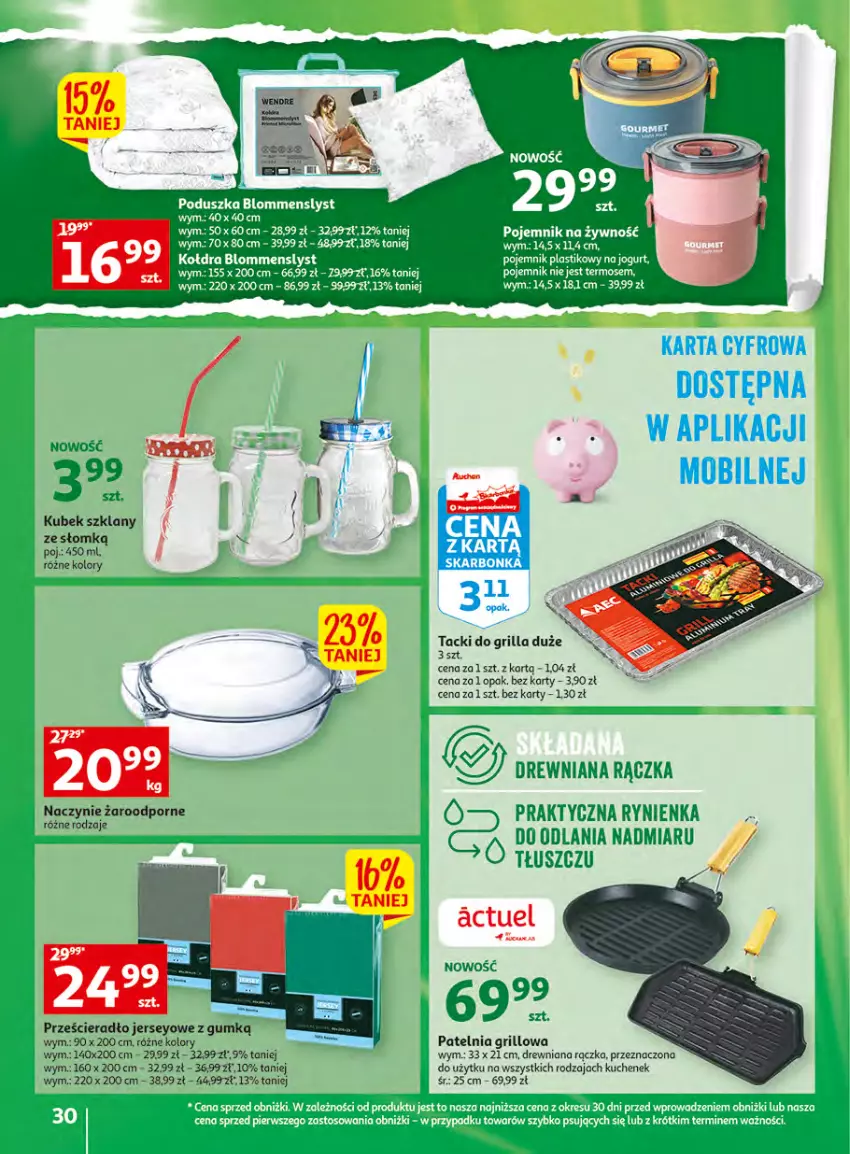 Gazetka promocyjna Auchan - Gazetka Wielkie majowe odkrycia cenowe Hipermarket Auchan - ważna 27.04 do 02.05.2023 - strona 30 - produkty: Grill, Kołdra, Kubek, Naczynie żaroodporne, Patelnia, Patelnia grillowa, Poduszka, Pojemnik, Por, Prześcieradło, Termos