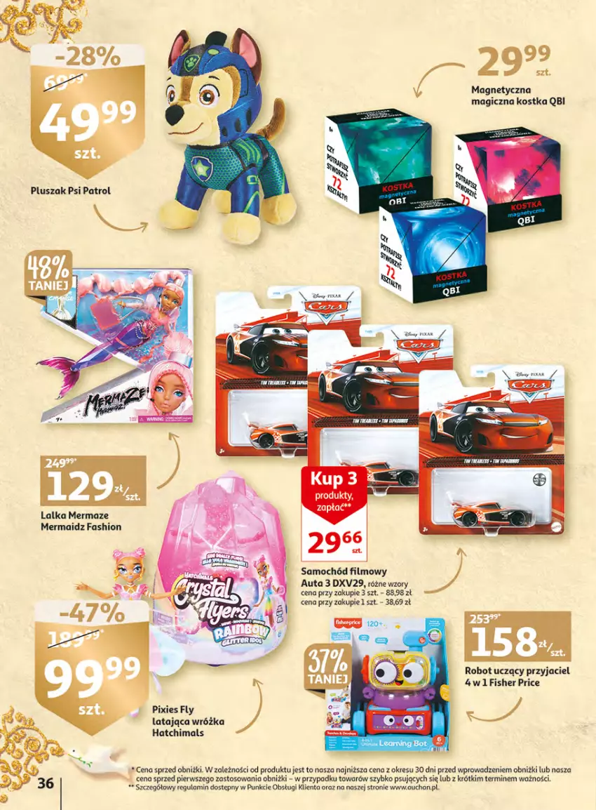 Gazetka promocyjna Auchan - Gazetka Wielkie majowe odkrycia cenowe Hipermarket Auchan - ważna 27.04 do 02.05.2023 - strona 36 - produkty: Fa, Hatchimals, Lalka, O nas, Pluszak, Psi Patrol, Robot, Samochód