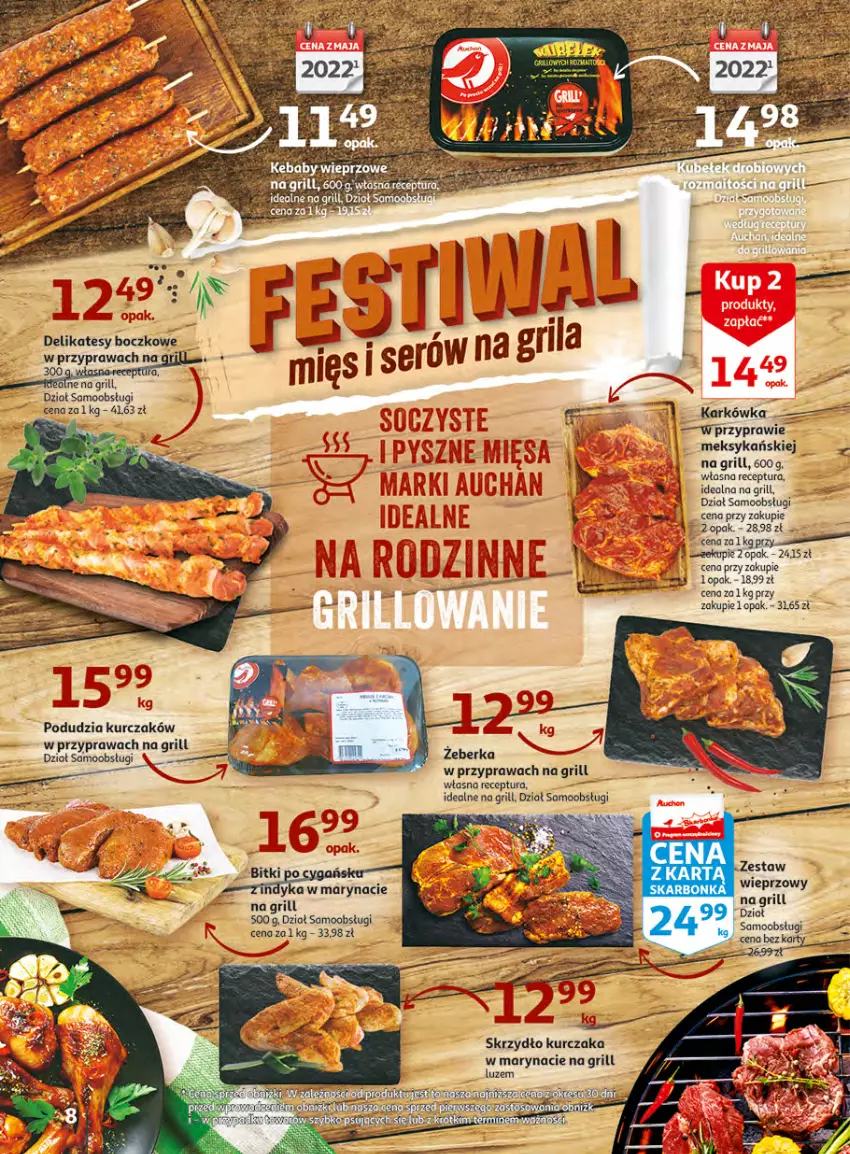 Gazetka promocyjna Auchan - Gazetka Wielkie majowe odkrycia cenowe Hipermarket Auchan - ważna 27.04 do 02.05.2023 - strona 8 - produkty: Fa, Grill, Kurczak, Ser