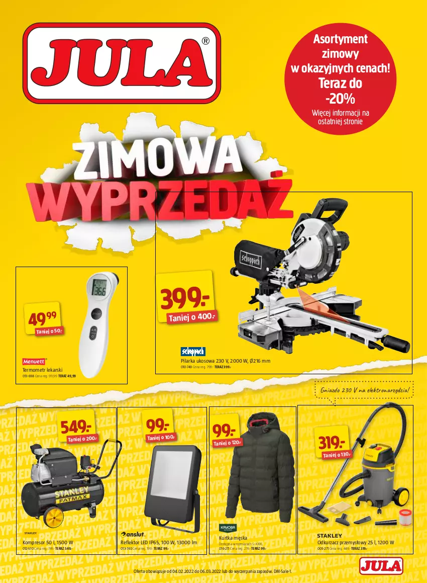 Gazetka promocyjna Jula - Gazetka - ważna 04.02 do 06.03.2022 - strona 1 - produkty: Kompresor, Kurtka, Odkurzacz, Odkurzacz przemysłowy, Pilarka ukosowa, Reflektor, Reflektor LED, Tera, Termometr