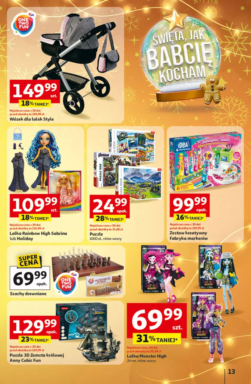 Gazetka promocyjna Auchan - Gazetka Święta jak babcię kocham Hipermarket Auchan - ważna 04.12 do 10.12.2025 - strona 13 - produkty: BIC, Fa, Lalka, Marker, Puzzle, Szachy, Wózek