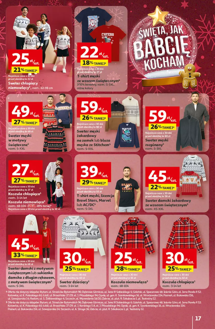 Gazetka promocyjna Auchan - Gazetka Święta jak babcię kocham Hipermarket Auchan - ważna 04.12 do 10.12.2025 - strona 17 - produkty: Bluza, Dzieci, Kosz, Koszula, Sukienka, Sweter, T-shirt