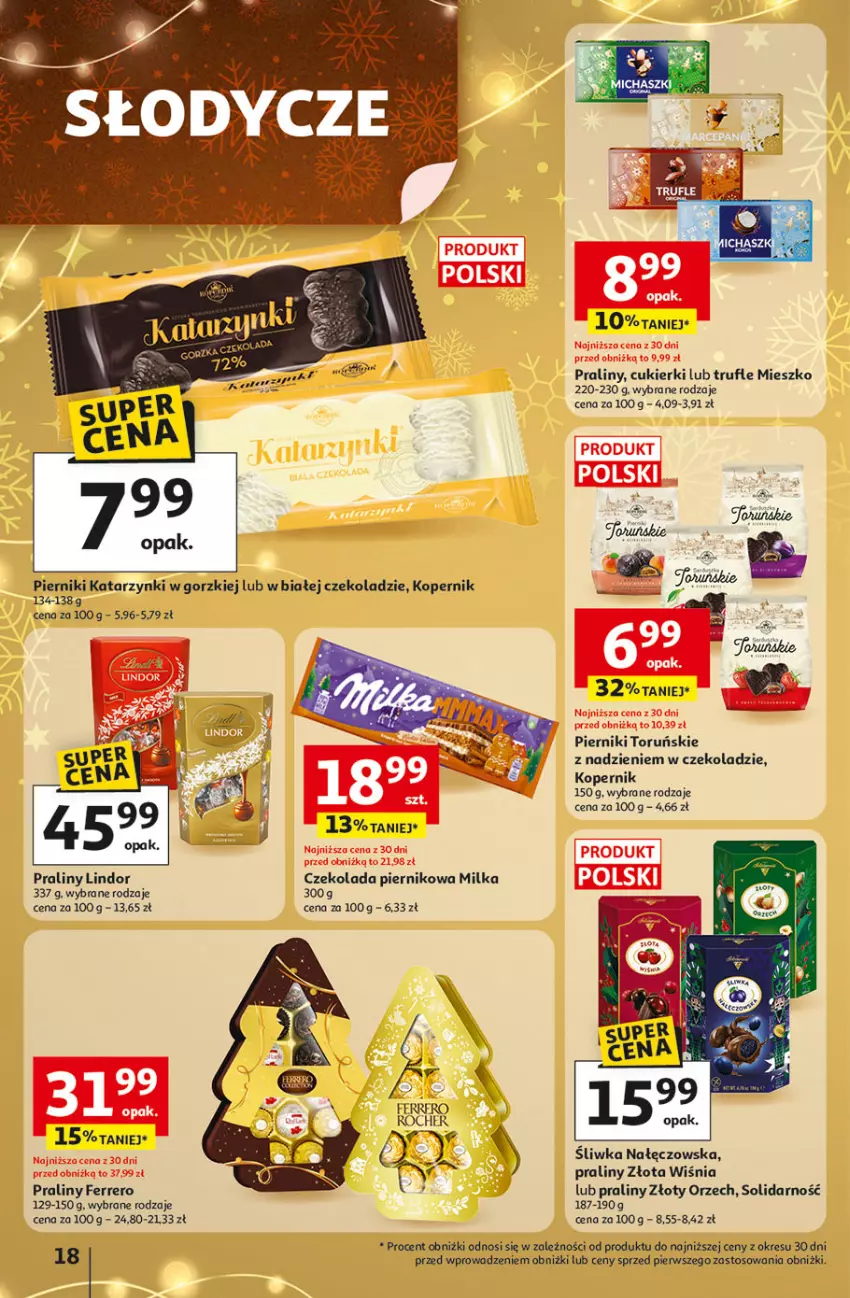 Gazetka promocyjna Auchan - Gazetka Święta jak babcię kocham Hipermarket Auchan - ważna 04.12 do 10.12.2025 - strona 18 - produkty: Cukier, Cukierki, Czekolada, Ferrero, Lindor, Milka, Piernik, Praliny