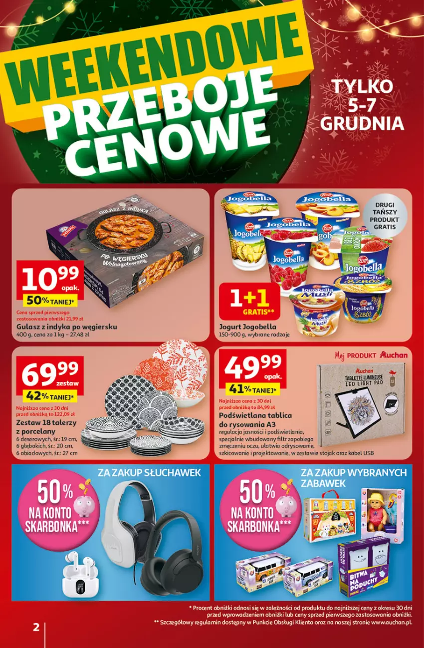 Gazetka promocyjna Auchan - Gazetka Święta jak babcię kocham Hipermarket Auchan - ważna 04.12 do 10.12.2025 - strona 2 - produkty: Bell, Bella, Deser, Gra, Jogobella, Jogurt, Kabel USB, LANA, Por, Ser, Stojak, Tablet, Talerz