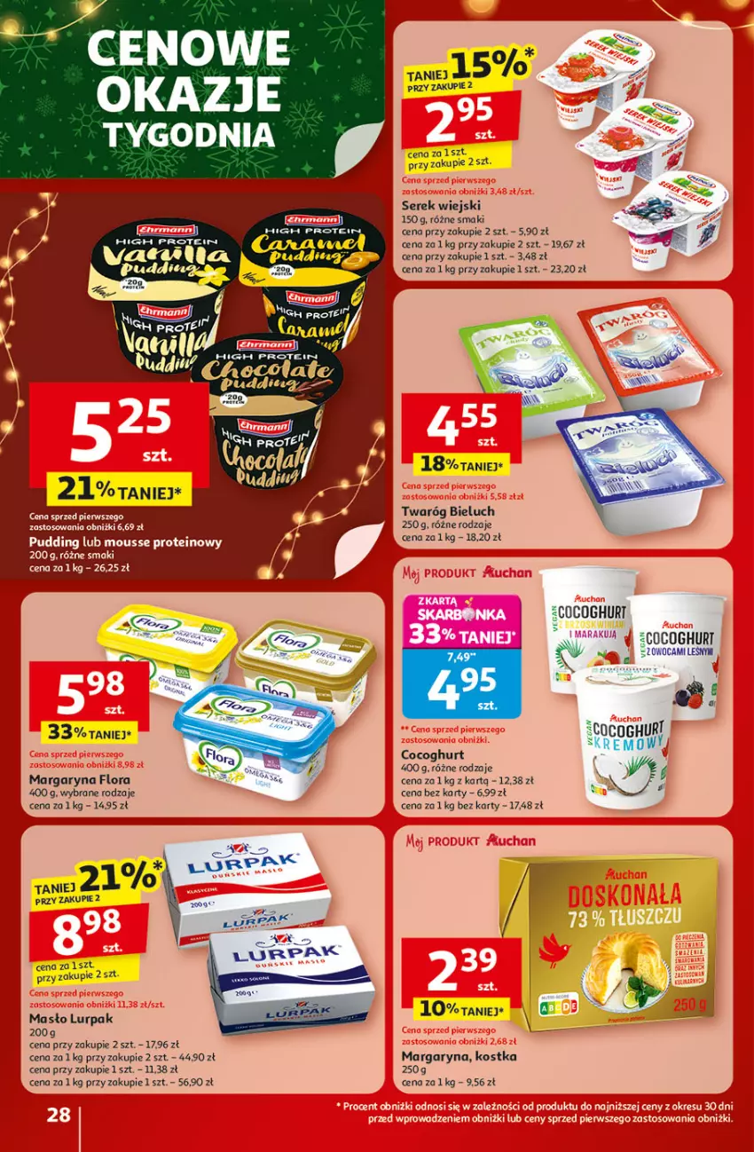Gazetka promocyjna Auchan - Gazetka Święta jak babcię kocham Hipermarket Auchan - ważna 04.12 do 10.12.2025 - strona 28 - produkty: Bieluch, Fa, Flora, Margaryna, Masło, Pudding, Ser, Serek, Serek wiejski, Twaróg