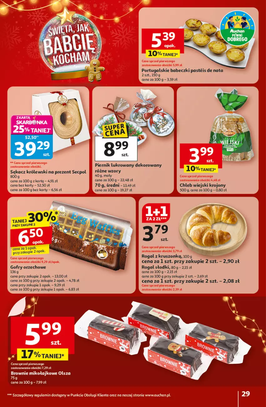 Gazetka promocyjna Auchan - Gazetka Święta jak babcię kocham Hipermarket Auchan - ważna 04.12 do 10.12.2025 - strona 29 - produkty: Babeczki, Brownie, Chleb, Gofry, Królewski, Piernik, Por, Rogal, Sękacz