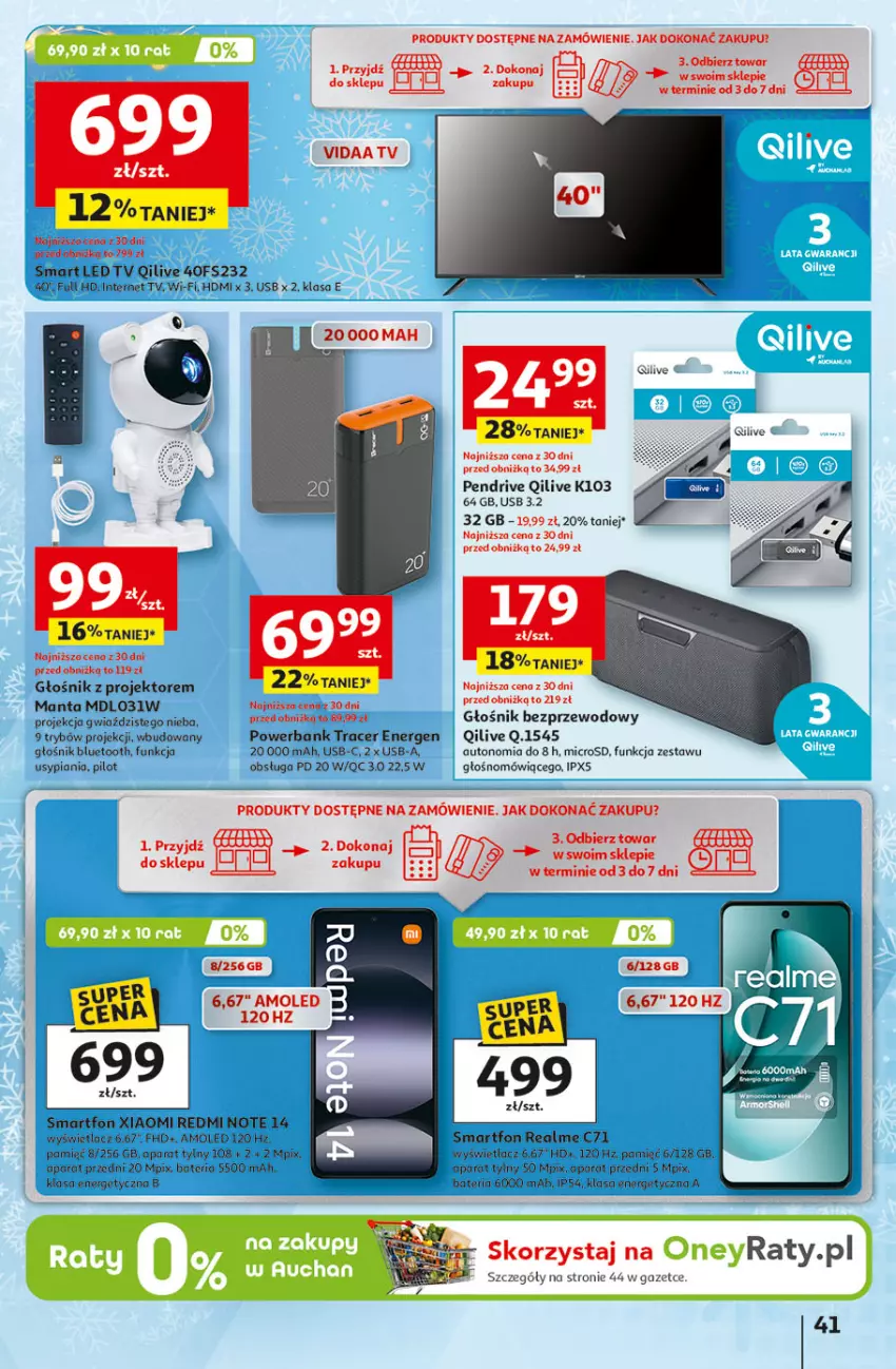 Gazetka promocyjna Auchan - Gazetka Święta jak babcię kocham Hipermarket Auchan - ważna 04.12 do 10.12.2025 - strona 41 - produkty: Acer, Amol, Bateria, Głośnik, Głośnik bluetooth, LED TV, Manta, Pendrive, Powerbank, Redmi Note, Smartfon