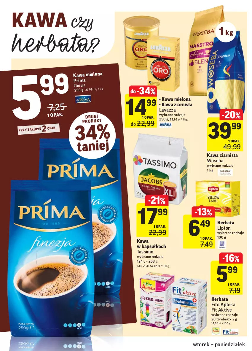 Gazetka promocyjna Intermarche - Świeżo i tanio - ważna 11.05 do 17.05.2021 - strona 26 - produkty: Apteka, Herbata, Kawa, Kawa mielona, Kawa ziarnista, Lavazza, Lipton, Prima, Tassimo, Woseba