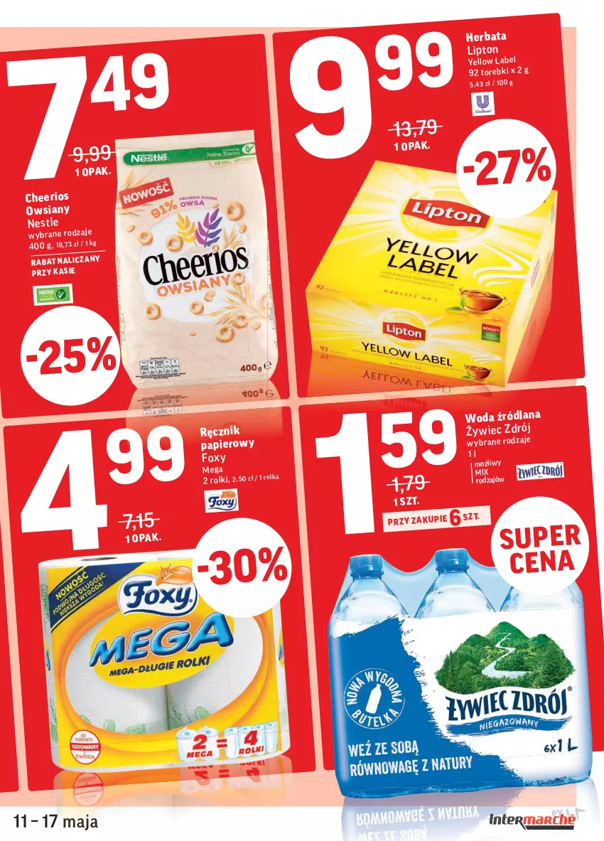 Gazetka promocyjna Intermarche - Świeżo i tanio - ważna 11.05 do 17.05.2021 - strona 3 - produkty: Cheerios, Foxy, Herbata, LANA, Lipton, Papier, Ręcznik, Woda