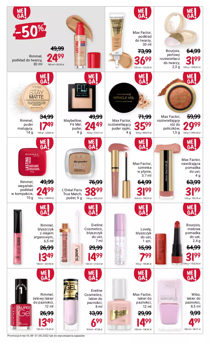 Gazetka promocyjna Rossmann - 16 sierpnia - ważna 16.08 do 31.08.2022 - strona 11 - produkty: Bell, Błyszczyk do ust, Bourjois, Eveline, Fa, Inka, L’Oréal, Lakier, Lakier do paznokci, Lovely, Max Factor, Maybelline, Olej, Podkład, Podkład do twarzy, Puder, Róż do policzków, Rozświetlacz, Szminka, Wibo