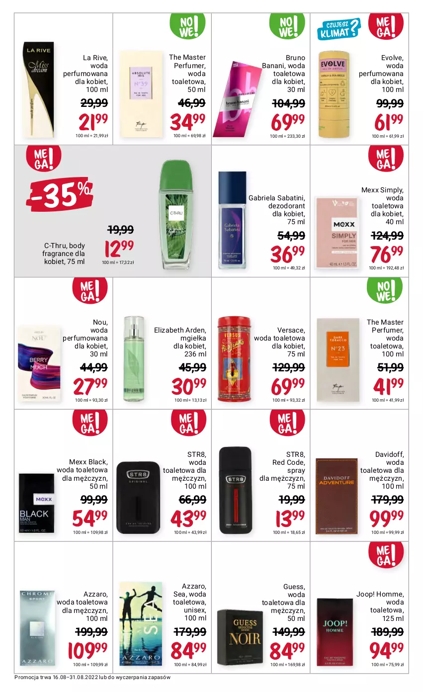 Gazetka promocyjna Rossmann - 16 sierpnia - ważna 16.08 do 31.08.2022 - strona 12 - produkty: Azzaro, Body, Brie, Bruno Banani, C-Thru, Davidoff, Dezodorant, Elizabeth Arden, Gabriela Sabatini, Gra, JOOP!, La Rive, Lack, Mexx, Perfum, Str8, Versace, Woda, Woda perfumowana, Woda toaletowa