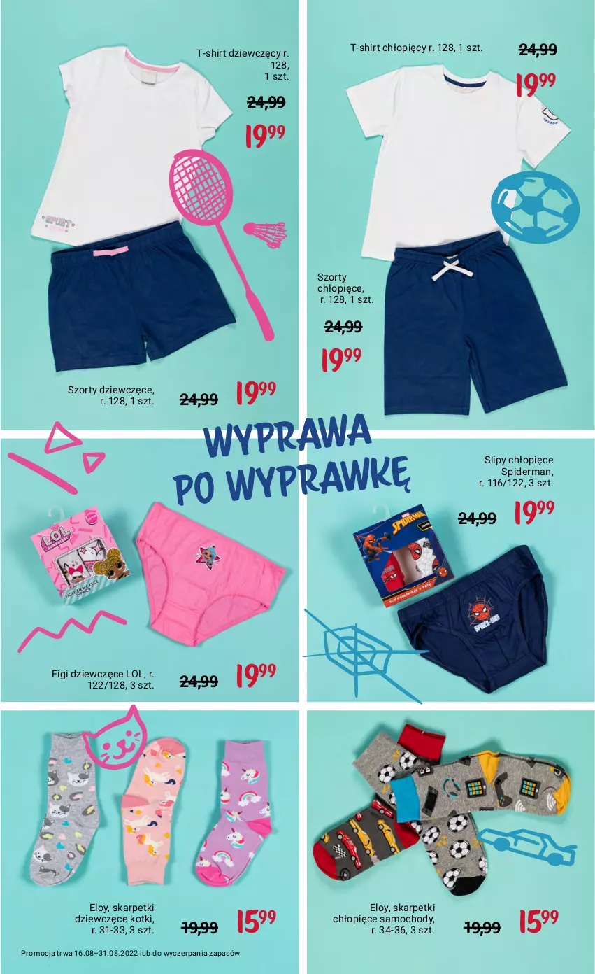 Gazetka promocyjna Rossmann - 16 sierpnia - ważna 16.08 do 31.08.2022 - strona 15 - produkty: Figi, Karp, Skarpetki, Slipy, Spiderman, Szorty, T-shirt