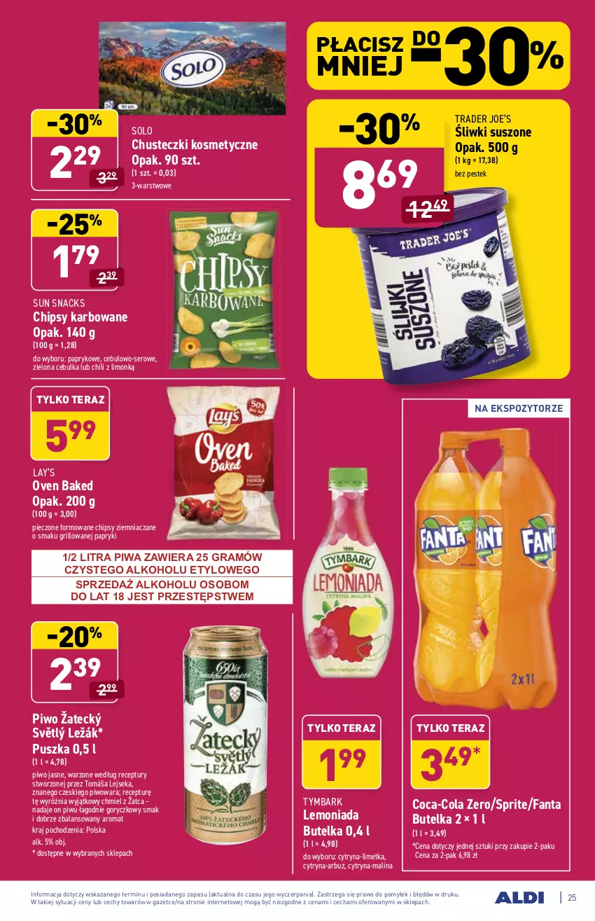 Gazetka promocyjna Aldi - SUPER SMACZNE OKAZJE - ważna 23.08 do 29.08.2021 - strona 25 - produkty: Arbuz, Chipsy, Chusteczki, Chusteczki kosmetyczne, Coca-Cola, Fa, Fanta, Gra, Grill, Lay’s, Lemoniada, Piec, Piwa, Piwo, Piwo jasne, Ser, Sprite, Stek, Tera, Tymbark