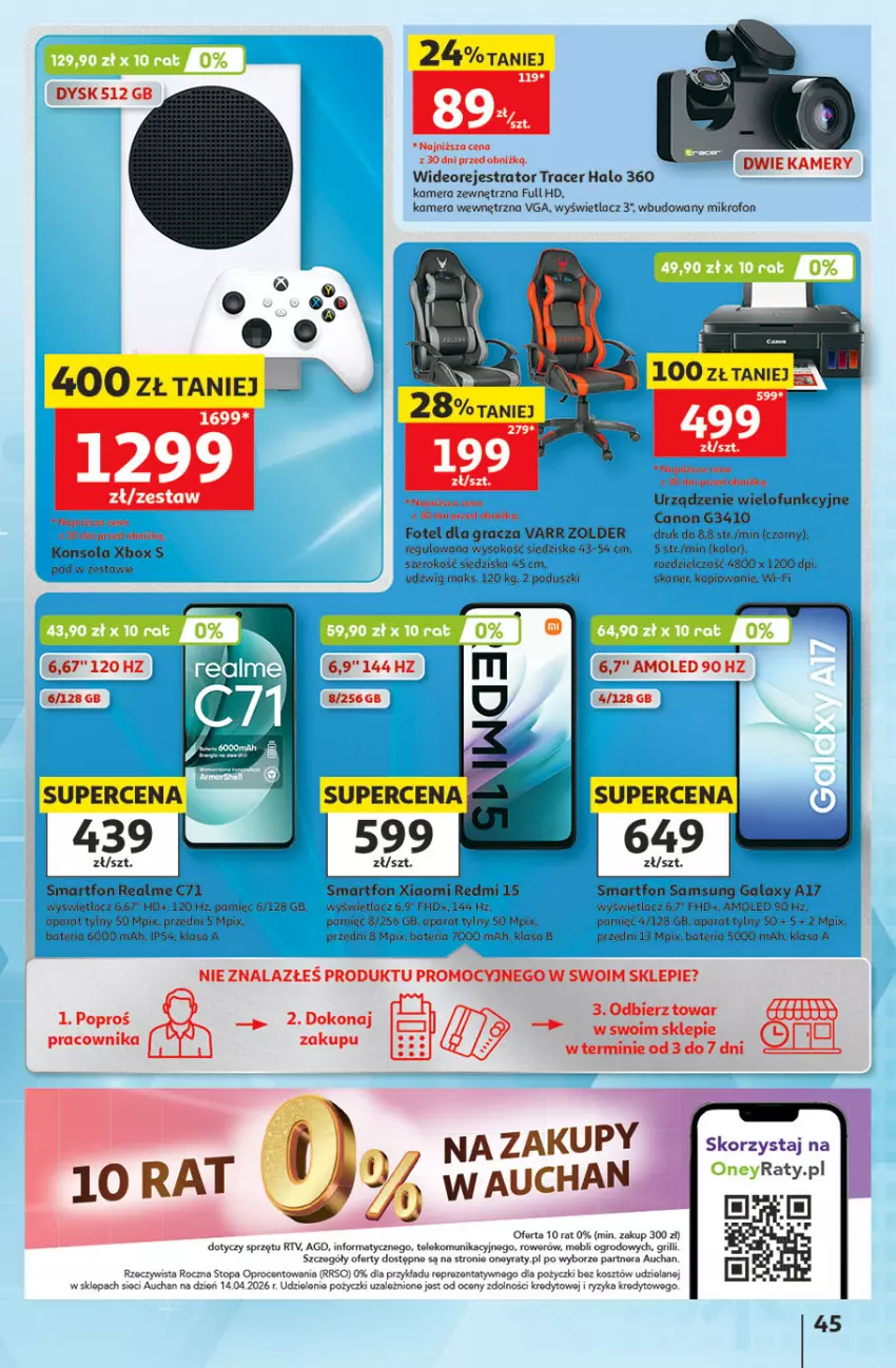 Gazetka promocyjna Auchan - Gazetka 30 Lat Hipermarket Auchan - ważna 21.05 do 27.05.2026 - strona 45 - produkty: Acer, Amol, Bateria, Canon, Dźwig, Fotel, Gala, Gra, Grill, Halo, Kamera, Kamery, Konsola, Kosz, Mikrofon, Rower, Samsung, Skaner, Smartfon, Sok, Top, Urządzenie wielofunkcyjne, Wideorejestrator, Xbox
