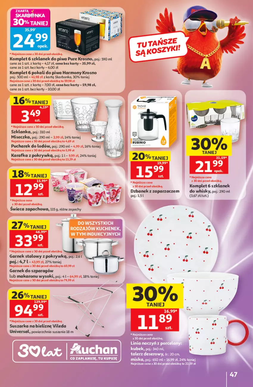 Gazetka promocyjna Auchan - Gazetka 30 Lat Hipermarket Auchan - ważna 21.05 do 27.05.2026 - strona 47 - produkty: Dzbanek, Garnek, Karafka, Makaron, Miseczka, Piwa, Piwo, Pur, Sok, Suszarka, Szklanka, Vileda, Whisky, Zaparzacz
