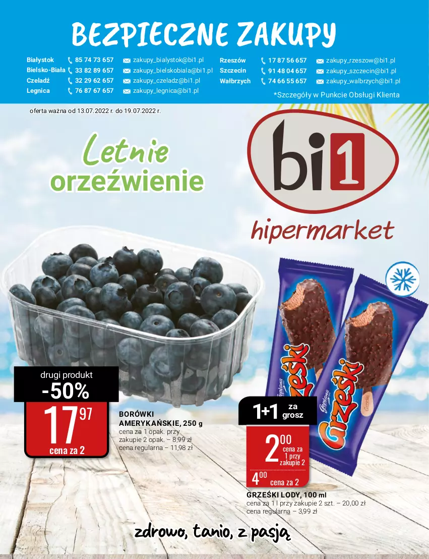 Gazetka promocyjna Bi1 - Letnie orzeźwienie - ważna 13.07 do 19.07.2022 - strona 1 - produkty: Grześki, Lody, Piec