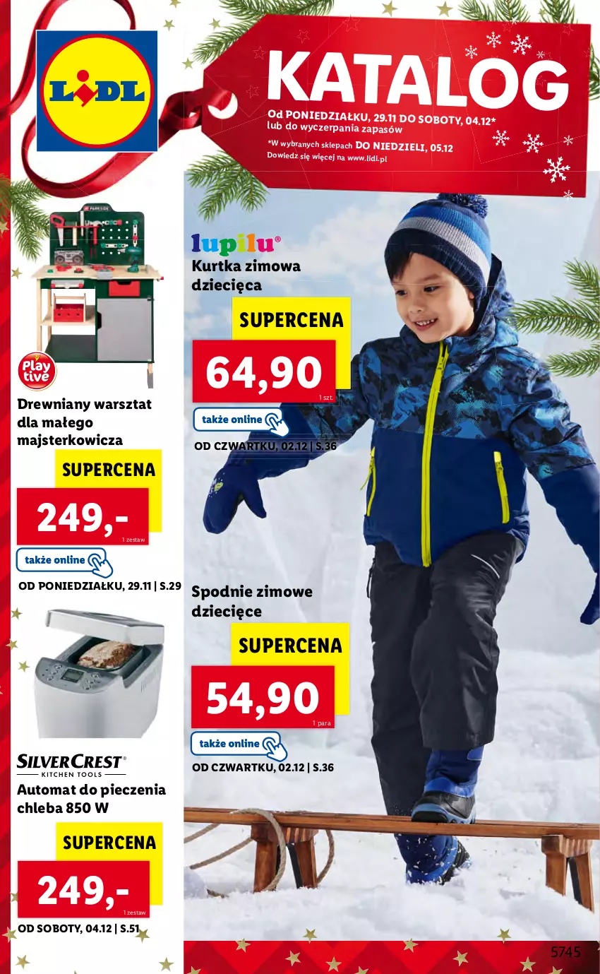 Gazetka promocyjna Lidl - GAZETKA - ważna 29.11 do 05.12.2021 - strona 1 - produkty: Automat do pieczenia chleba, Chleb, Drewniany warsztat, Dzieci, Kurtka, Piec, Spodnie