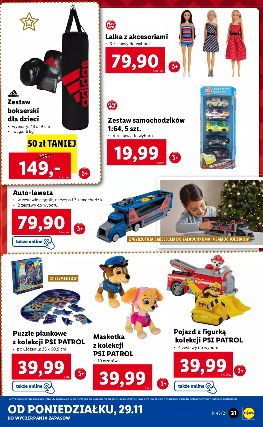 Gazetka promocyjna Lidl - GAZETKA - ważna 29.11 do 05.12.2021 - strona 31 - produkty: Chodzik, Dzieci, Lalka, Pojazd, Psi Patrol, Puzzle, Samochodziki, Ser, Waga, Zestaw bokserski