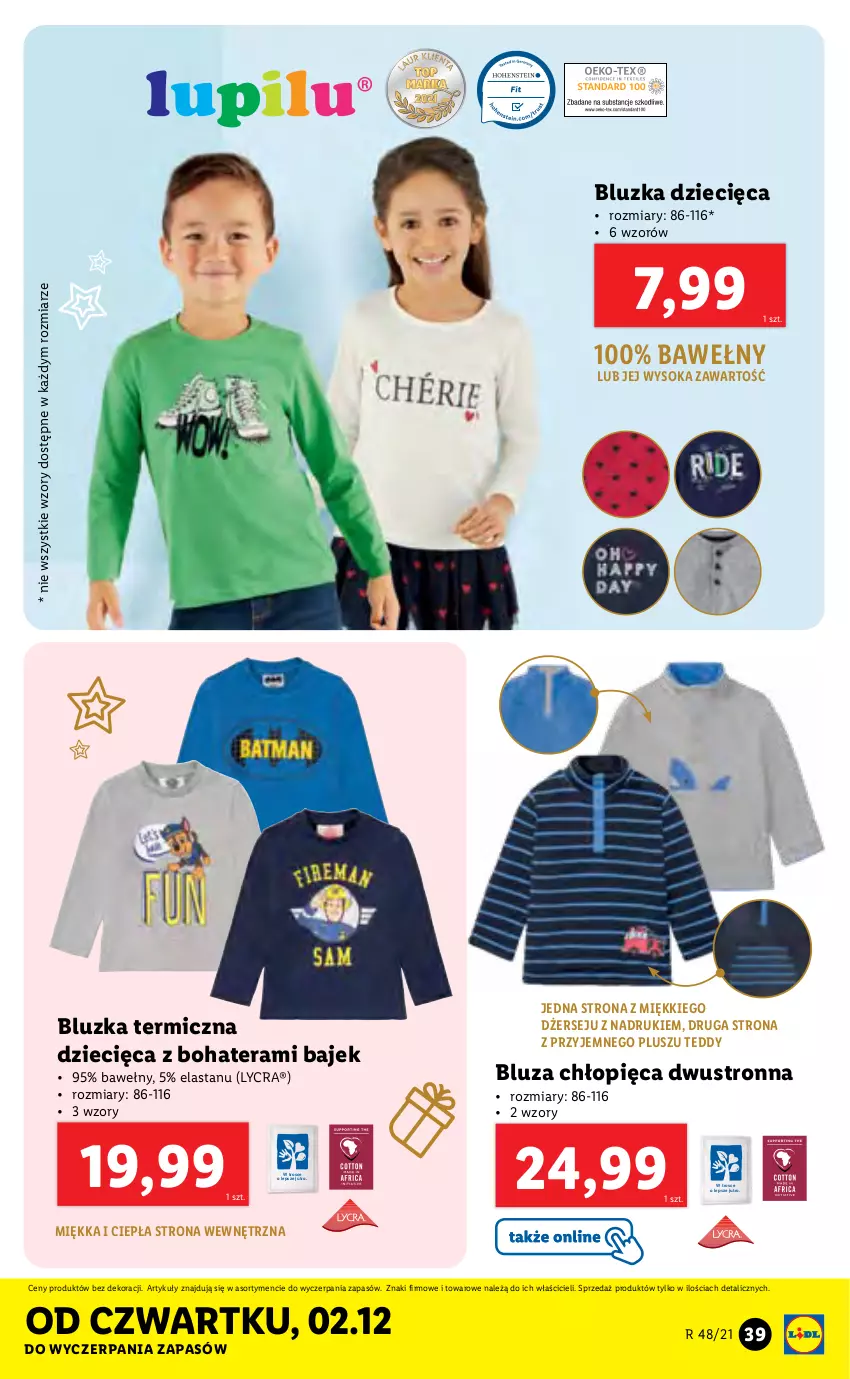 Gazetka promocyjna Lidl - GAZETKA - ważna 29.11 do 05.12.2021 - strona 39 - produkty: Bluza, Dzieci, Sok, Tera