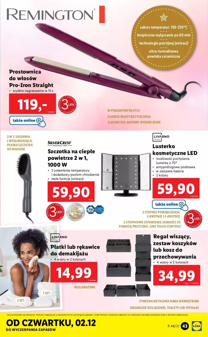 Gazetka promocyjna Lidl - GAZETKA - ważna 29.11 do 05.12.2021 - strona 43 - produkty: Control, Kosz, Lusterko kosmetyczne, Makijaż, Organizer, Piec, Prostownica do włosów, Rama, Regał, Rękawice, Suszarka, Szczotka, Szczotka do włosów, Top