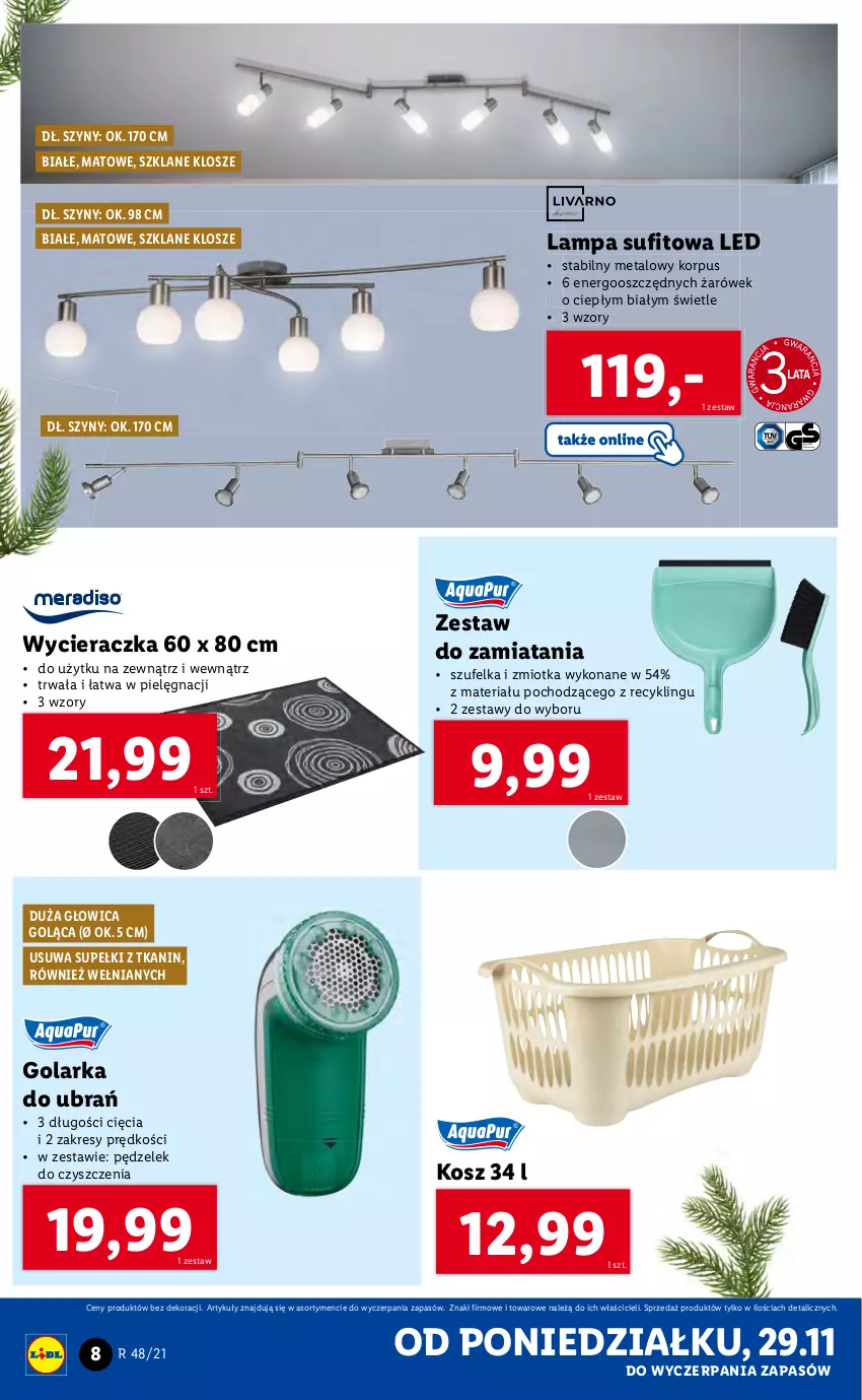 Gazetka promocyjna Lidl - GAZETKA - ważna 29.11 do 05.12.2021 - strona 8 - produkty: Golarka, Kosz, Lampa, Lampa sufitowa, Szufelka, Szyny, Wycieraczka