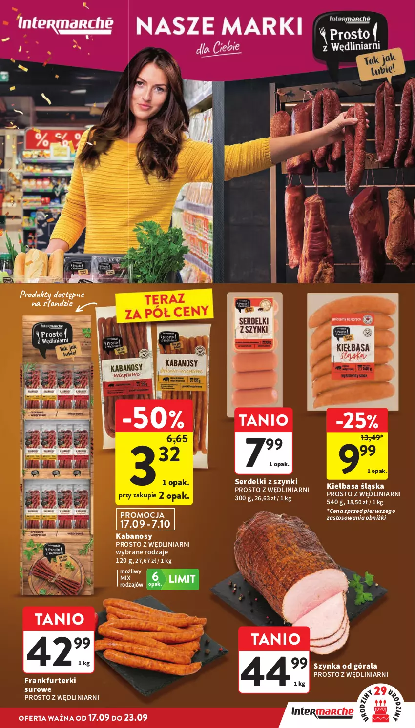Gazetka promocyjna Intermarche - Gazetka Intermarche - ważna 17.09 do 23.09.2026 - strona 15 - produkty: Frankfurterki, Kabanos, Kiełbasa, Kiełbasa śląska, Ser, Serdelki, Szynka