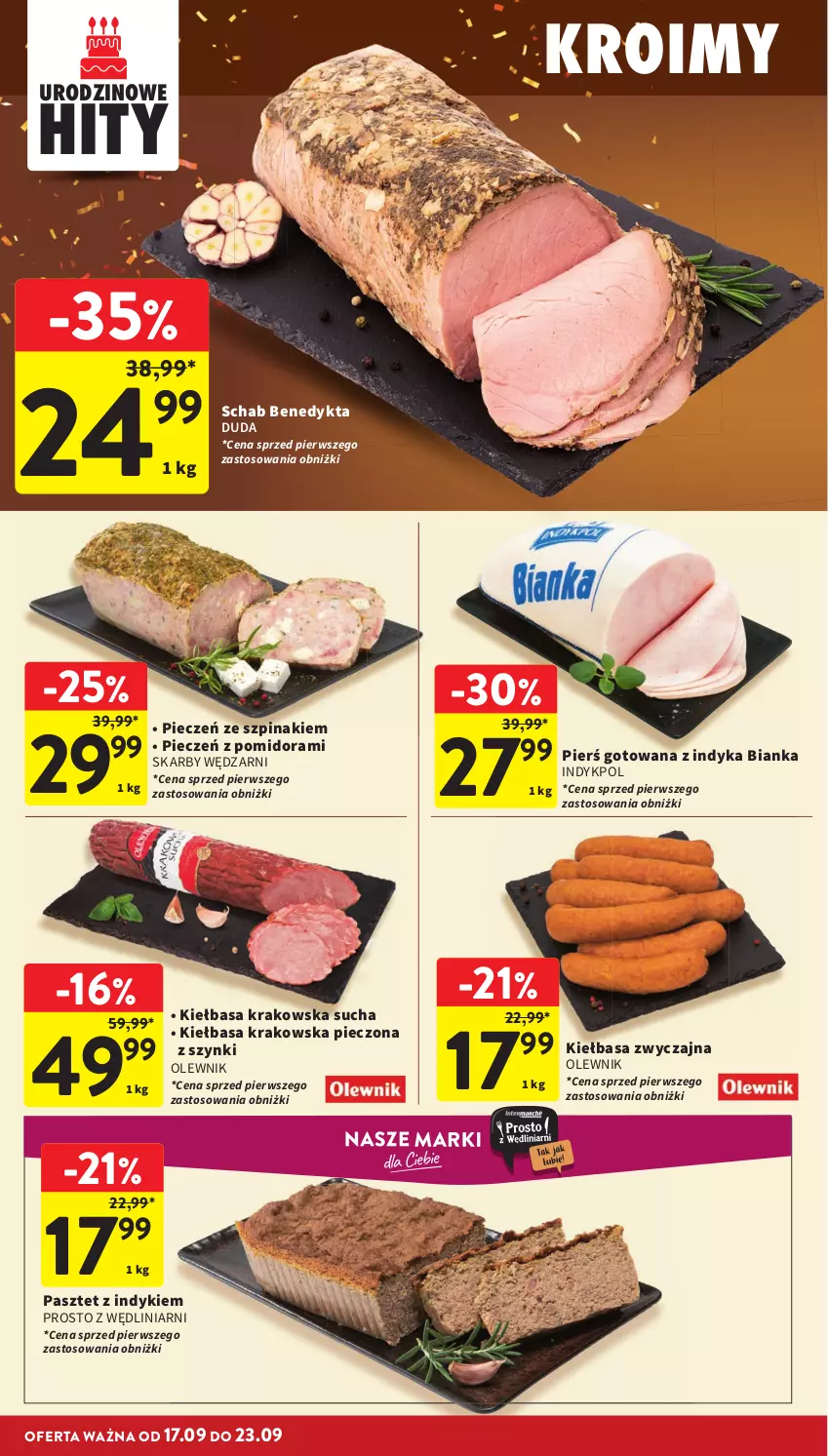 Gazetka promocyjna Intermarche - Gazetka Intermarche - ważna 17.09 do 23.09.2026 - strona 16 - produkty: Bianka, Duda, Kiełbasa, Kiełbasa krakowska, Olewnik, Pasztet, Piec, Schab Benedykta, Szpinak