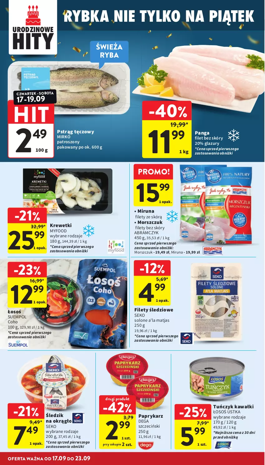 Gazetka promocyjna Intermarche - Gazetka Intermarche - ważna 17.09 do 23.09.2026 - strona 18 - produkty: Dega, Kawa, Krewetki, Lazur, Matjas, Miruna, Panga, Papryka, Paprykarz, Pstrąg, Pstrąg tęczowy, Ryba, SEKO, Suempol, Tuńczyk