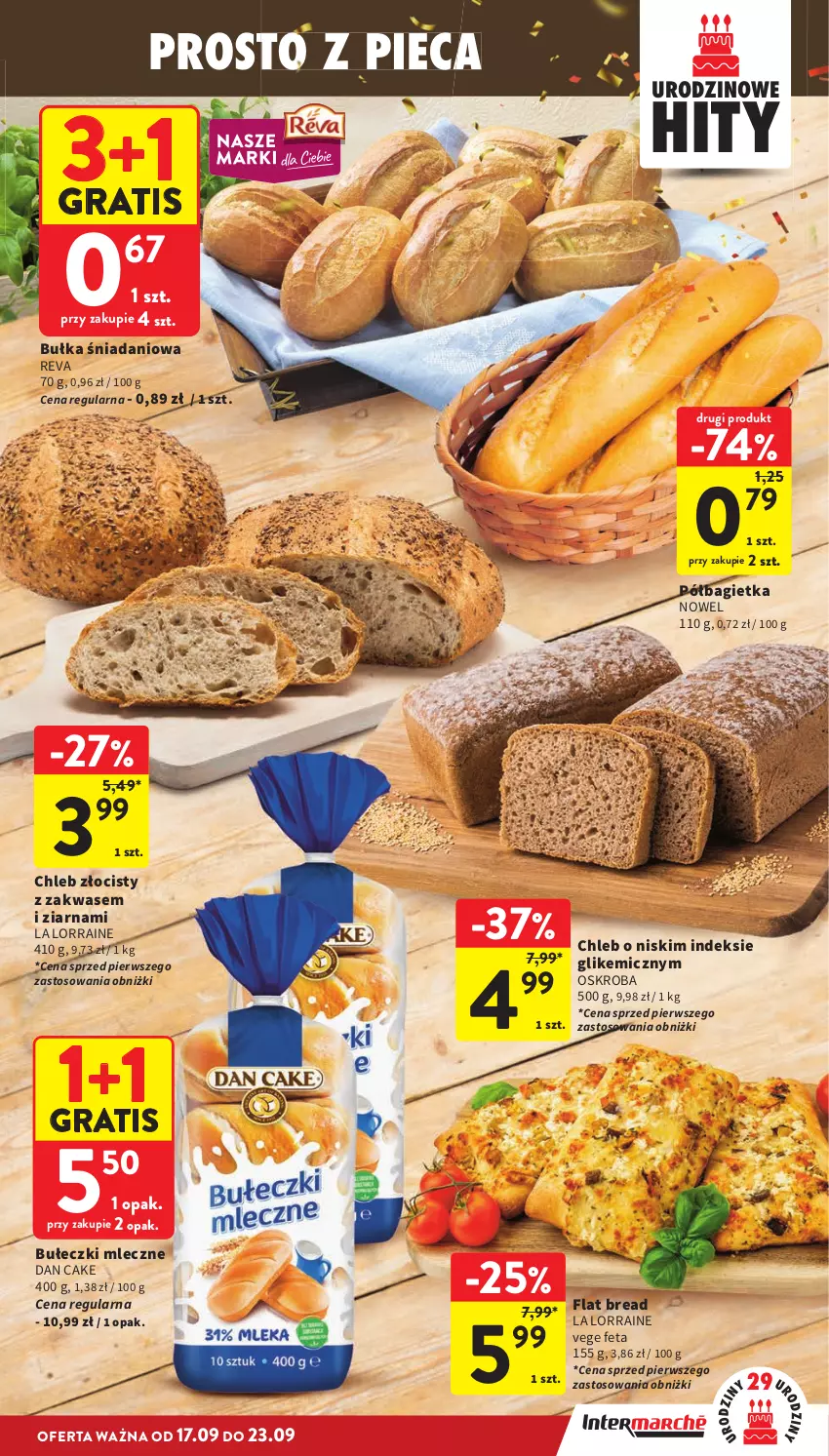 Gazetka promocyjna Intermarche - Gazetka Intermarche - ważna 17.09 do 23.09.2026 - strona 19 - produkty: Bagietka, Bułeczki, Bułeczki mleczne, Bułka, Chleb, Dan Cake, Danio, Feta, Gra, Piec, Półbagietka