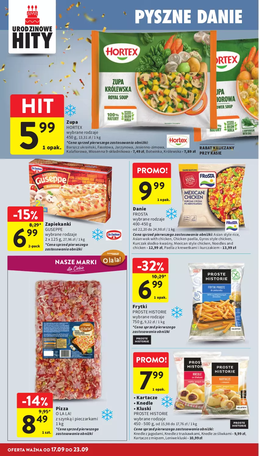 Gazetka promocyjna Intermarche - Gazetka Intermarche - ważna 17.09 do 23.09.2026 - strona 20 - produkty: Fa, Frosta, Frytki, Gyros, Hortex, Inka, Kalafior, Knedle, Kurczak, Piec, Pieczarka, Pizza, Zupa