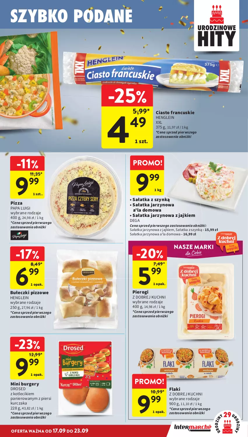 Gazetka promocyjna Intermarche - Gazetka Intermarche - ważna 17.09 do 23.09.2026 - strona 21 - produkty: Bułeczki, Burger, Ciasto francuskie, Dega, Flaki, Kurczak, Pierogi, Pizza, Sałat, Sałatka