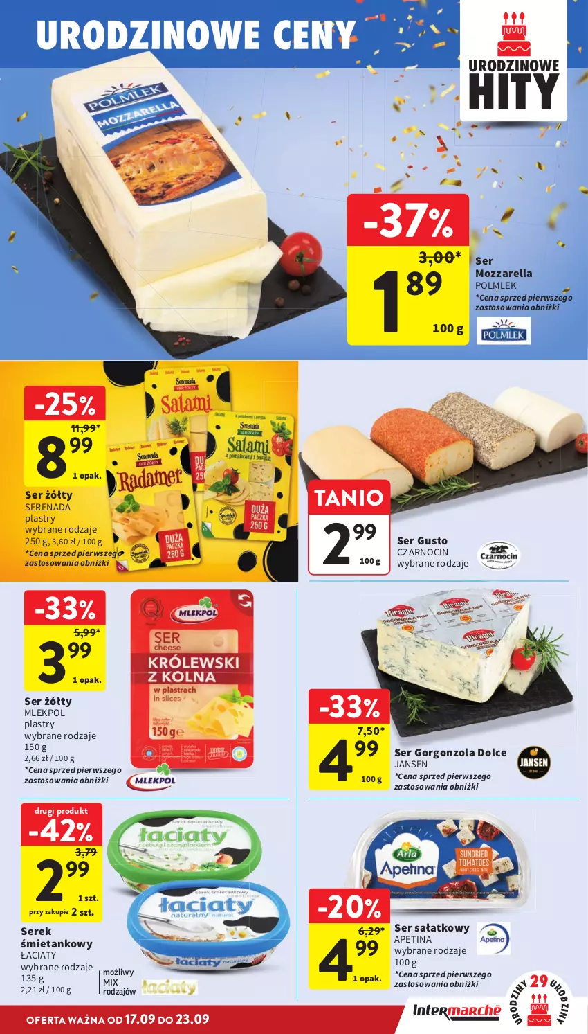 Gazetka promocyjna Intermarche - Gazetka Intermarche - ważna 17.09 do 23.09.2026 - strona 23 - produkty: Gorgonzola, Mozzarella, POLMLEK, Sałat, Ser, Serek